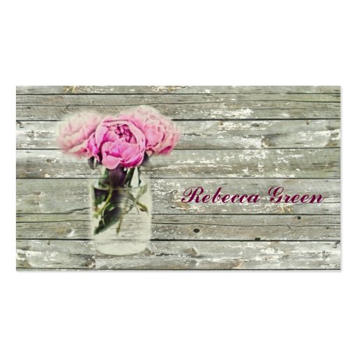 vintage pink rose barnwood country wedding business card (front side)