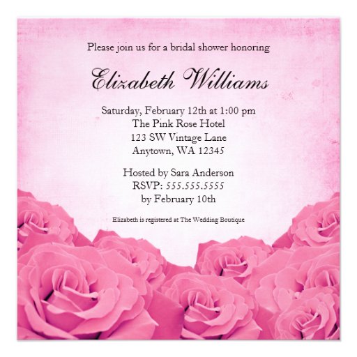 Vintage Pink Rose Bridal Shower Personalized Announcements