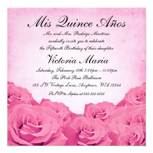 Vintage Pink Rose Quinceanera Birthday Party Personalized Invite