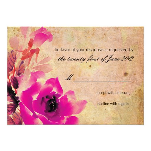 Vintage Pink Rose Wedding RSVP Response Card Custom Announcements