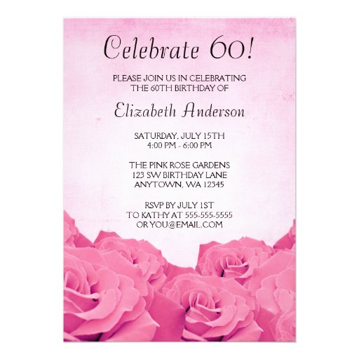 Vintage Pink Roses 60th Birthday Party Personalized Announcement