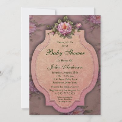 Baby Pink Roses on Vintage Pink Roses Baby Girl Shower Invitations By Decembermorning