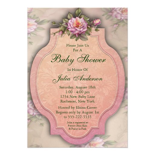 Vintage Pink Roses Baby Girl Shower Invitations