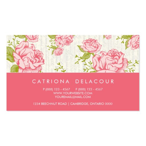 Vintage Pink Roses Elegant Business Card (back side)