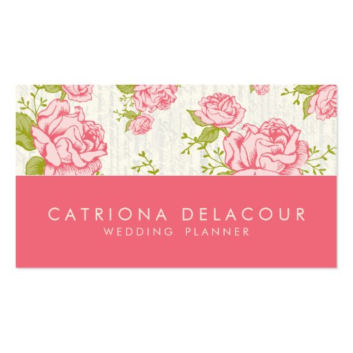 Vintage Pink Roses Elegant Business Card (front side)