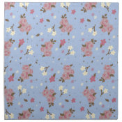 Vintage Pink Roses on baby blue shabby chic floral Cloth Napkin