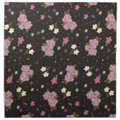Vintage Pink Roses on black girly floral cloth Napkins