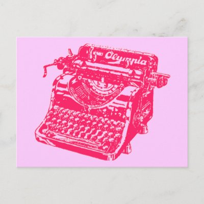 Vintage Pink Typewriter Post Card