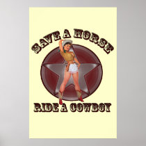 Vintage Pinup Girl Save horse ride cowboy Poster posters