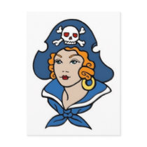 Vintage Pirate Girl Tattoo Art postcards