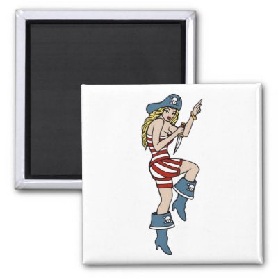 Vintage Pirate Girl with Dagger Tattoo Art Magnet by vintagegiftmall