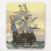 Vintage Pirate Ship Galleon Sailing the Ocean Mouse Pad