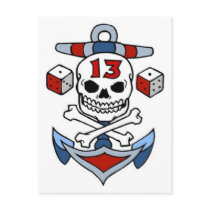 Vintage Pirate Skull, Crossbones, Anchor, Dice postcards