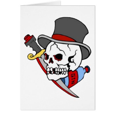 Vintage Pirate Skull with Dagger Tattoo Art Card by vintagegiftmall