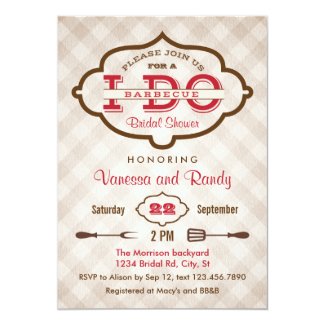 Vintage Plaid I Do BBQ Bridal Shower Invitation 5" X 7" Invitation Card