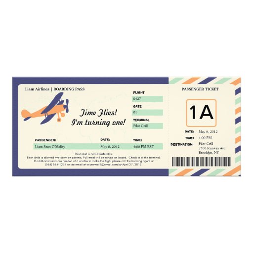 Vintage Plane Birthday Boarding Pass Ticket Invites