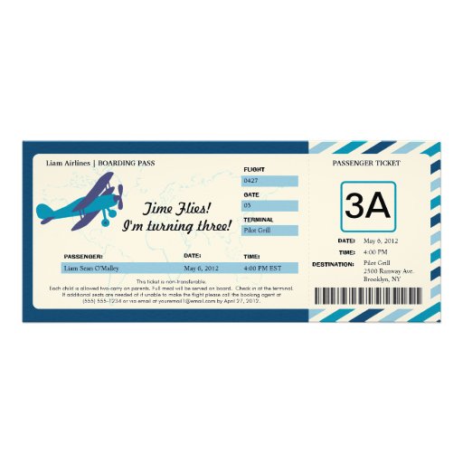 Vintage Plane Birthday Boarding Pass Ticket Personalized Invitations