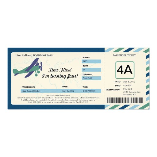 Vintage Plane Birthday Boarding Pass Ticket Custom Invite