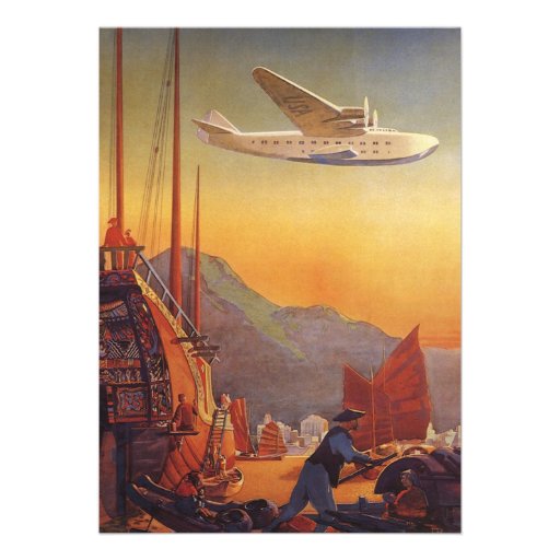 Vintage Plane Traveling on Vacation in the Orient Personalized Announcements