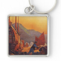 Vintage Plane Traveling on Vacation in the Orient Key Chain