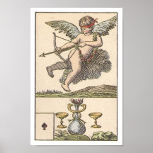 Vintage Playing Card Cupid and Cups Ace of Spades Print