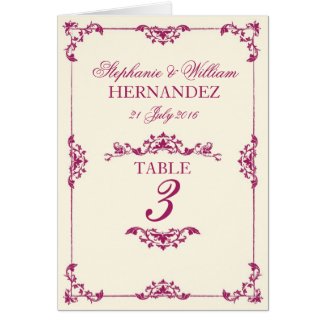 Vintage Plum Floral Wedding Table Number Greeting Card