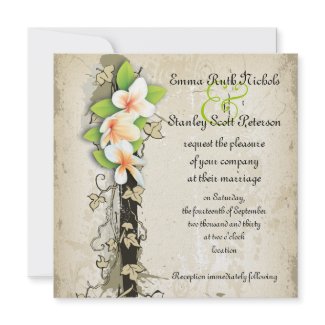 Vintage plumeria and ivy beige wedding invitation