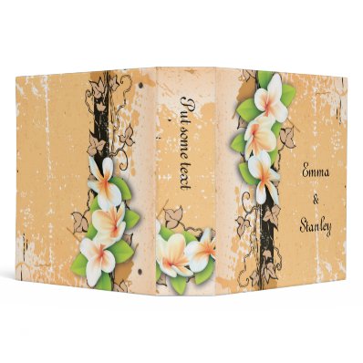 Vintage plumeria ivy orange white wedding binder