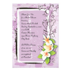 Vintage plumeria ivy purple white bridal shower custom invitations