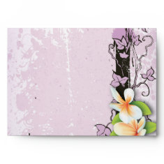 Vintage plumeria ivy purple white wedding envelope