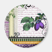 Vintage Plums Fruit Collage Magnets