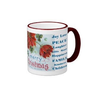 Vintage Poinsettia Peace Christmas Mug