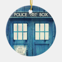 vintage, funny, geek, police public call box, retro, movie, urban, police, cool, humor, british, phone box, phone, england, london, ornament, Ornament with custom graphic design