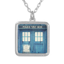 vintage, funny, police public call box, retro, movie, urban, police, cool, british, humor, geek, phone box, phone, england, london, necklace, Necklace with custom graphic design