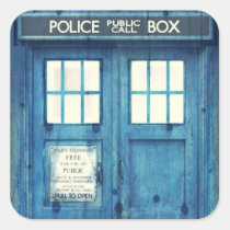 vintage, funny, police public call box, geek, retro, cool, police, humor, british, urban, nerd, movie, phone box, phone, england, london, sticker, Klistermærke med brugerdefineret grafisk design