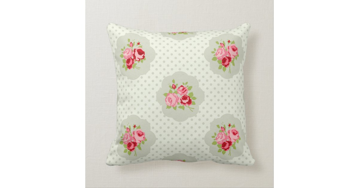 Vintage polka dot teal floral white shabby chic throw pillow Zazzle
