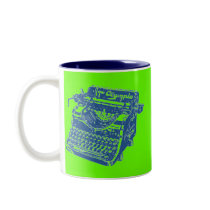 Vintage Pop Art Blue Typewriter mugs by JuJuGarden Vintage Pop Art Blue Typewriter mugs
