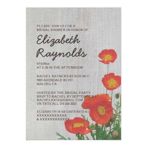 Vintage Poppies Bridal Shower Invitations