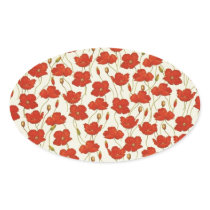 Vintage Poppies Oval Sticker
