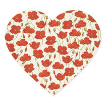 Vintage Poppies Heart Stickers