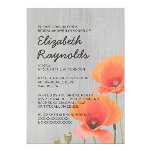 Vintage Poppy Bridal Shower Invitations