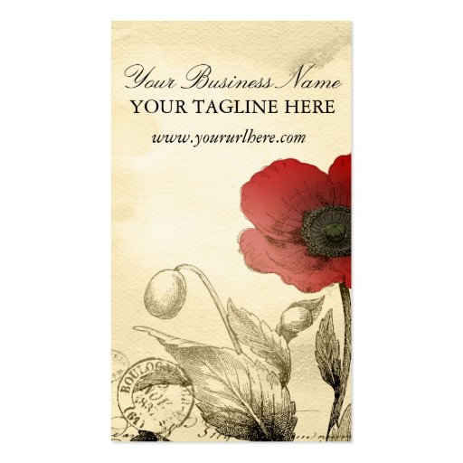 Vintage Poppy Business Cards - Ephemera Floral (front side)