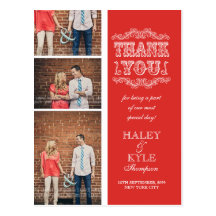VINTAGE Poppy Red Photo Wedding Thank You Postcard
