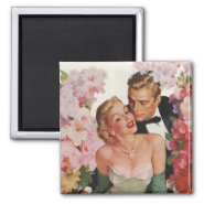 Vintage Portrait, Bride Groom, Newlyweds w Flowers Refrigerator Magnet