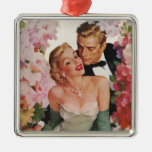 Vintage Portrait, Bride Groom, Newlyweds w Flowers Christmas Tree Ornament
