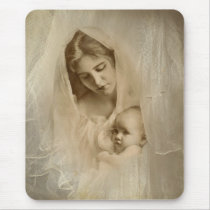 Vintage Portrait, Loving Mother Holding Baby Child Mouse Pads