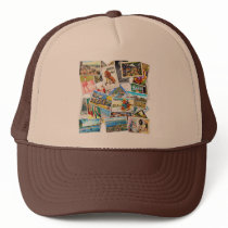Vintage Post Card Collage Mesh Hats