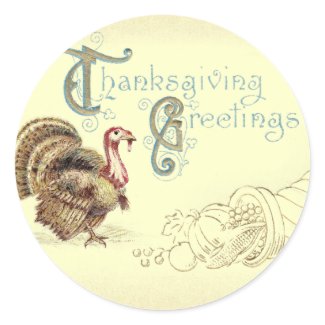Vintage Post Card Thanksgiving Turkey Stickers sticker