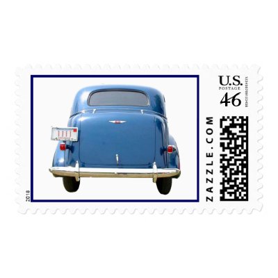 Vintage Postage Stamp ~ Blue Chevy by ZazzleCelebrations