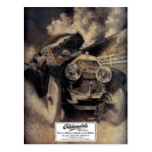 Vintage Postcard With Old Car